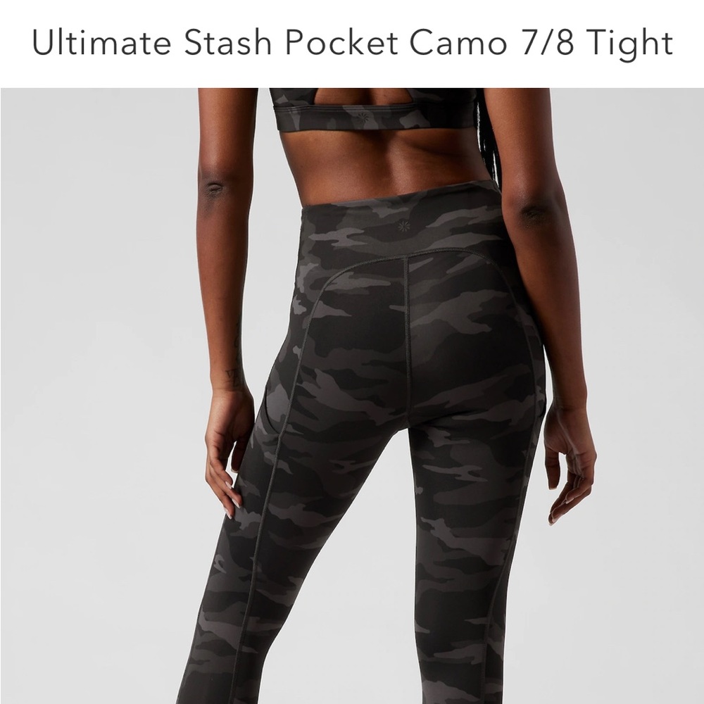 Athleta ultimate stash pocket black camo 7/8” tight